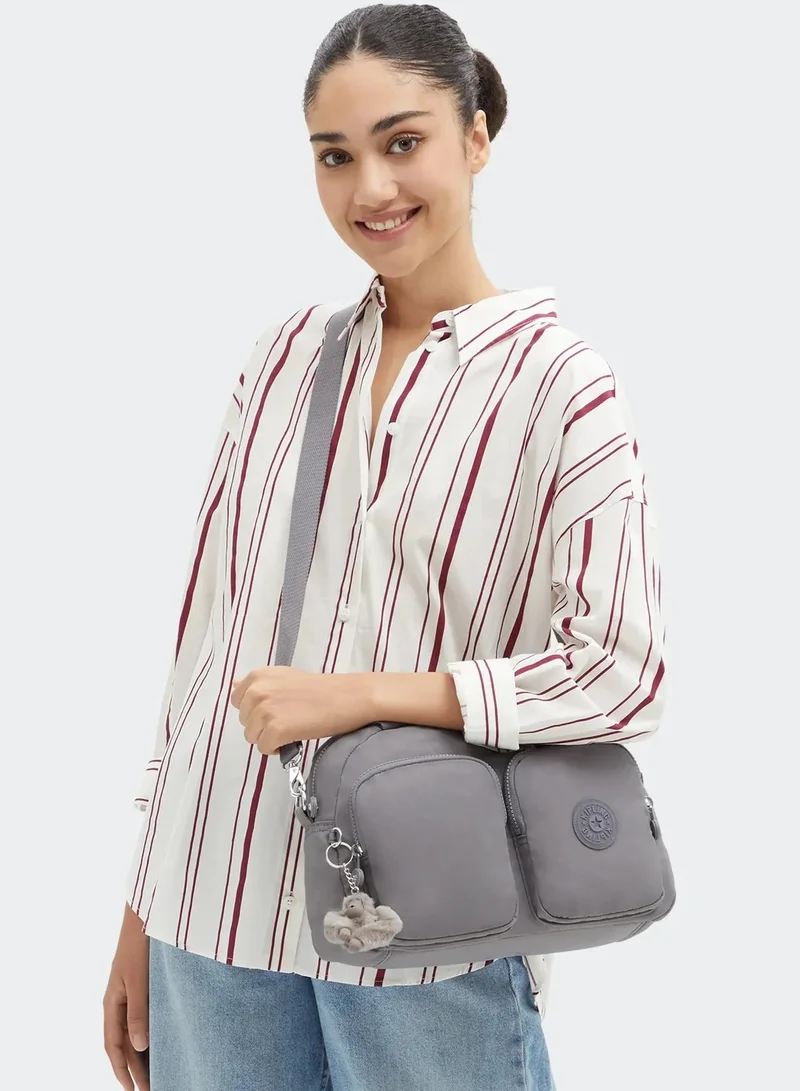 كيبلينغ حقيبة كتف رمادية متوسطة بتصميم جذاب مع حزام كتف قابل للإزالة